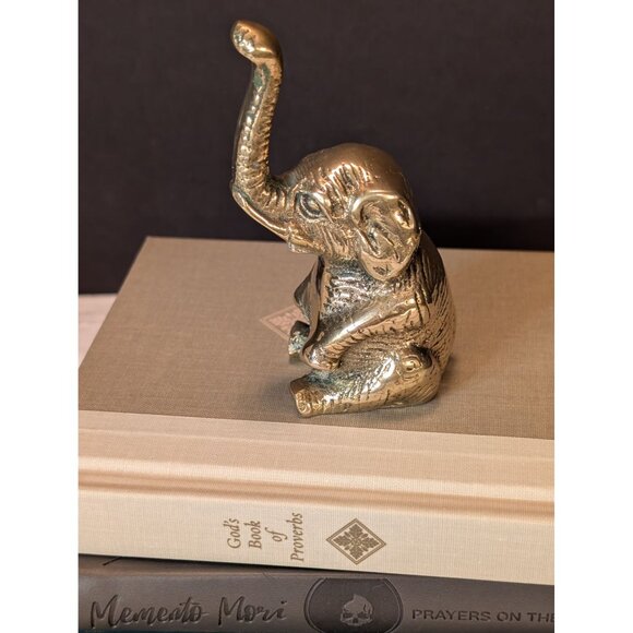 Brass Elephant Figurine Raised Trunk Decorative Accent For Shelf Or Desk 3.5" - Picture 6 of 8